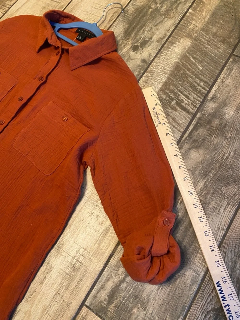 Anthropologie Sanctuary Burnt Orange Button-Front Gauze Shirt 🆕 - Picture 8 of 12